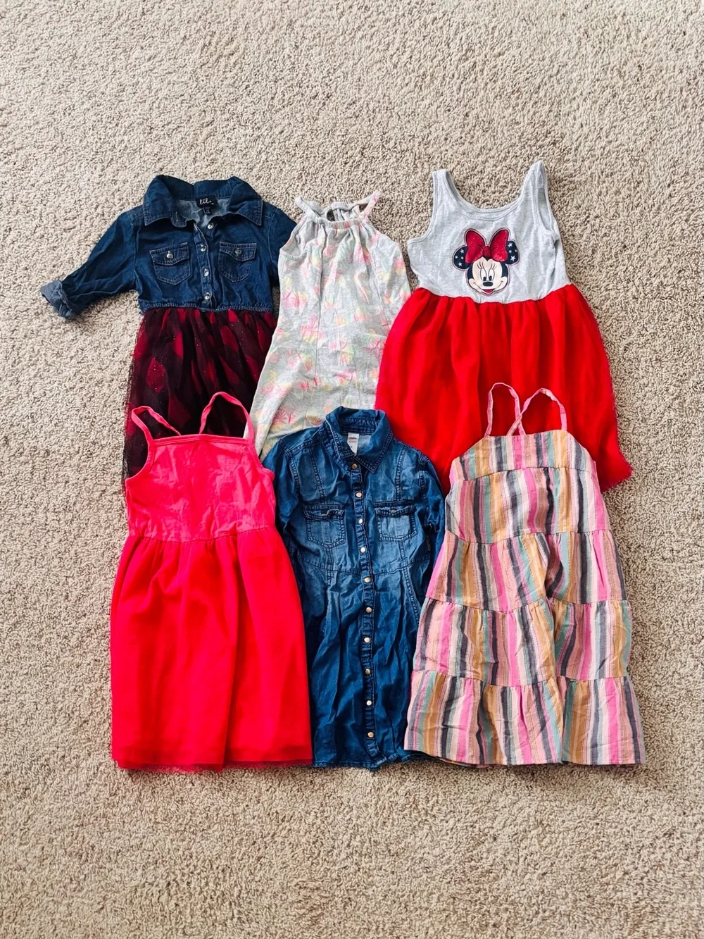 Girls Red Minnie Tank Dress with Gray Top